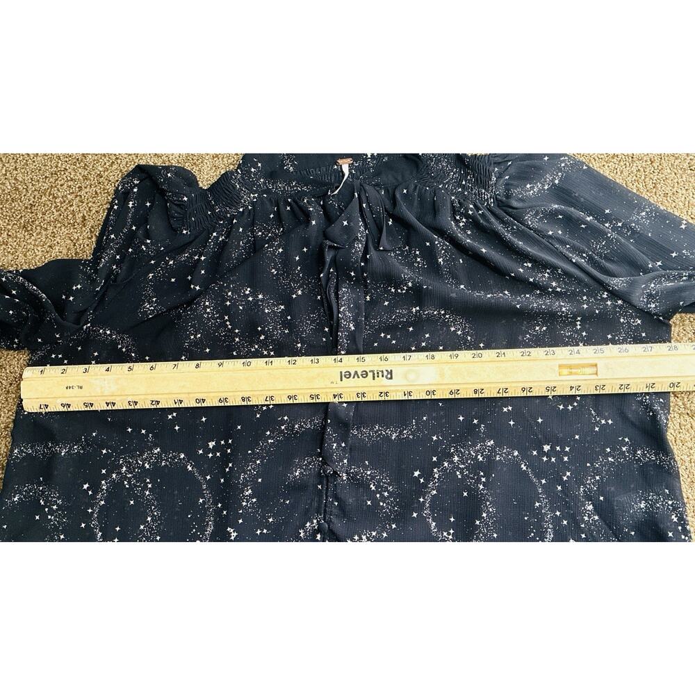 Free People Celestial Stars Align Printed Top Sheer Tie Neck Smocked Boho M - Picture 10 of 11
